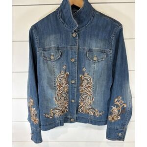 Coldwater Creek Women's Denim Embroidered Jacket Size Small S Blue Jean
